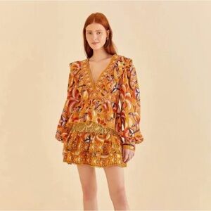 FARM RIO Palms Party Yellow Ruffled Blouse and Skirt New with Tags